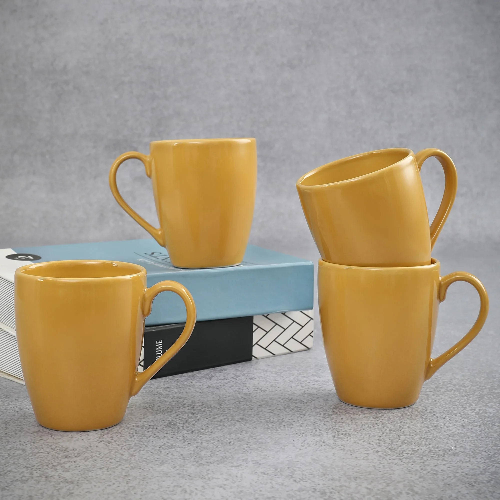 Palette Ceramic Coffee Mug 414 Ml Set Of 4 in Yellow Colour
