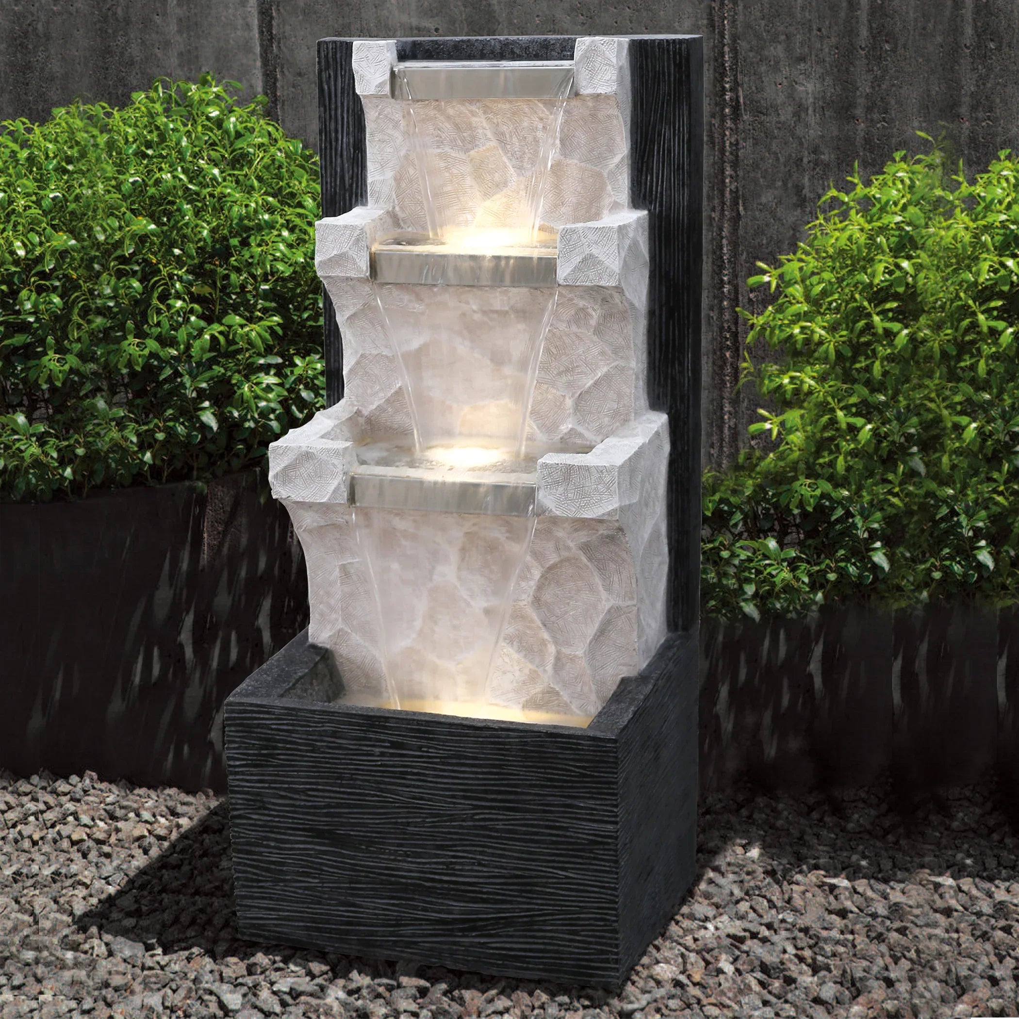Aqua Bliss Polyresin Vertical Fall Water Fountain 46X102Cm in White & Black Colour - HomeTown
