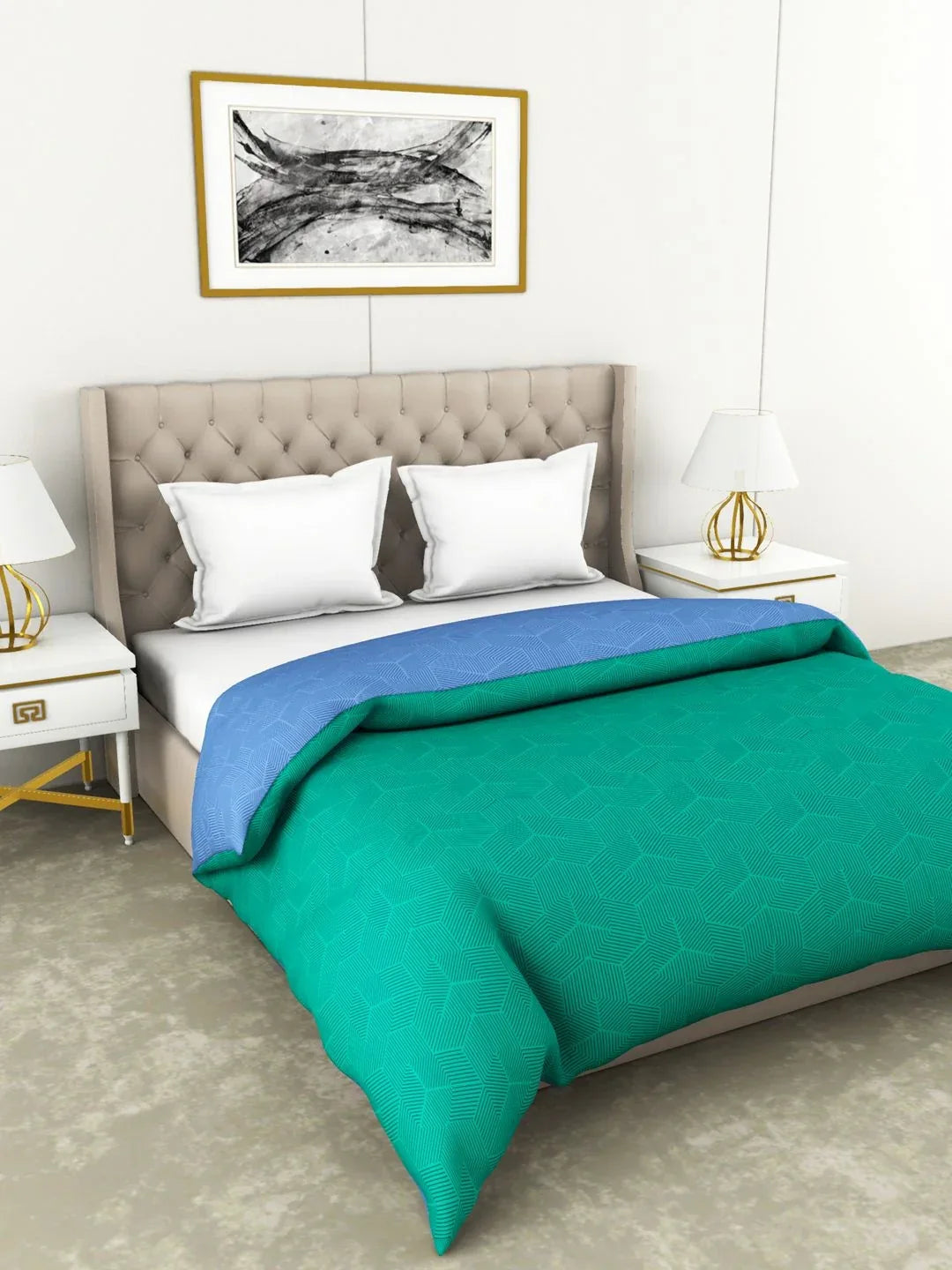 Botanical Cotton Double Comforter 229X254 Cm 210 Tc in Green/Blue Colour - HomeTown