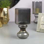 Phiona Glass Fluted Handcrafted Hurricane 29Cm in Black Colour - HomeTown