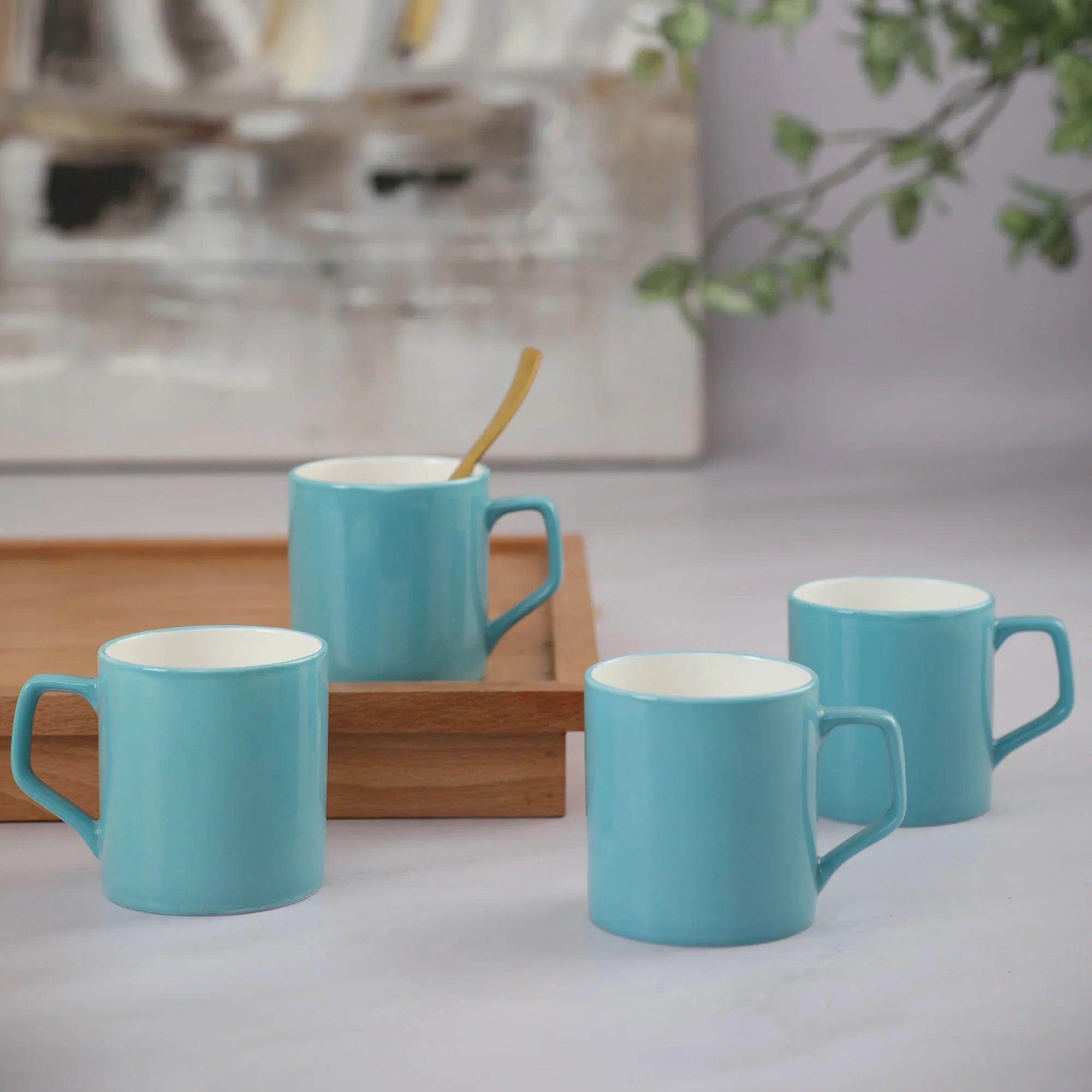 Palette Ceramic Tea Mug Set of 4 200 Ml in Blue Colour - HomeTown