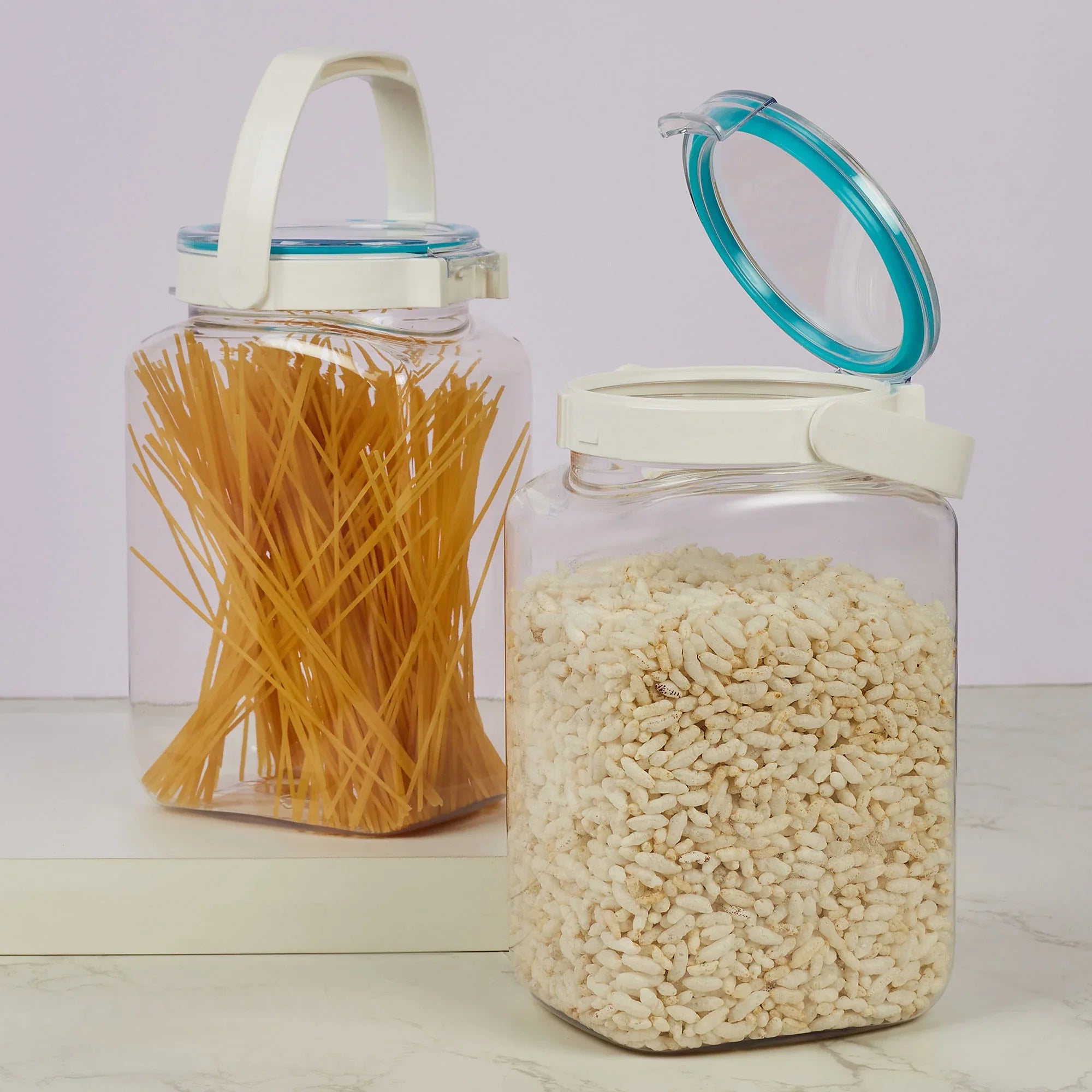 Flexo BPA Free Easy Lock Square Container with Handle 2.75 Ltr Set of 2 in Teal & Transparent Colour - HomeTown