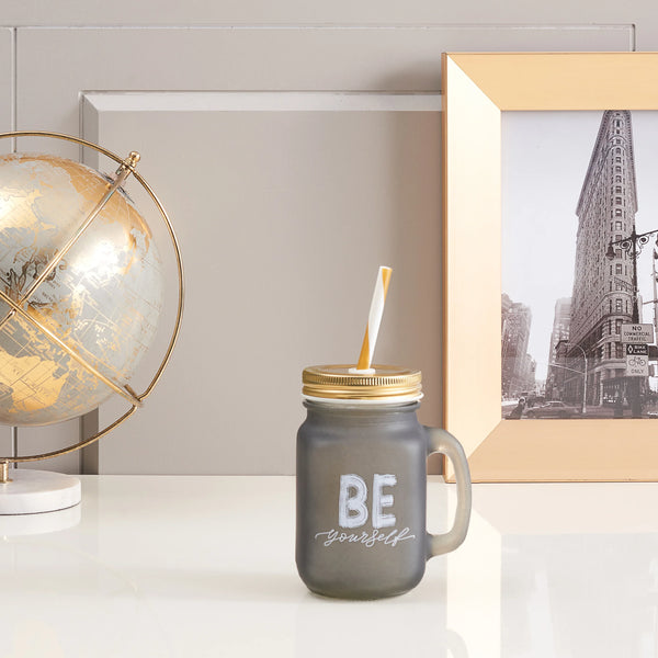Manhattan Glass Mason Jar 450 Ml in Grey Colour dimensions