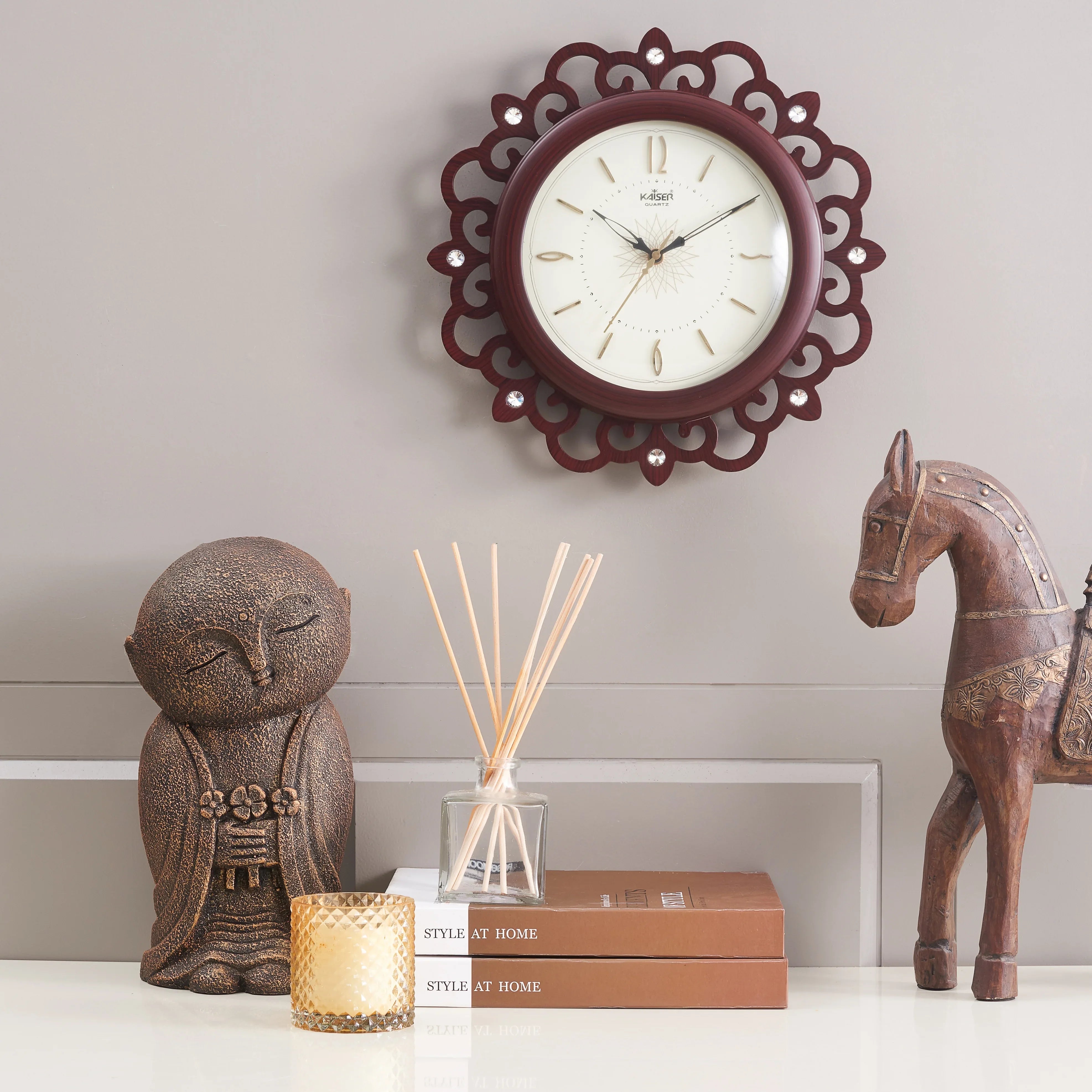 Wooden Wall Clock in Ivory Rose Wood Colour by Kaiser - HomeTown