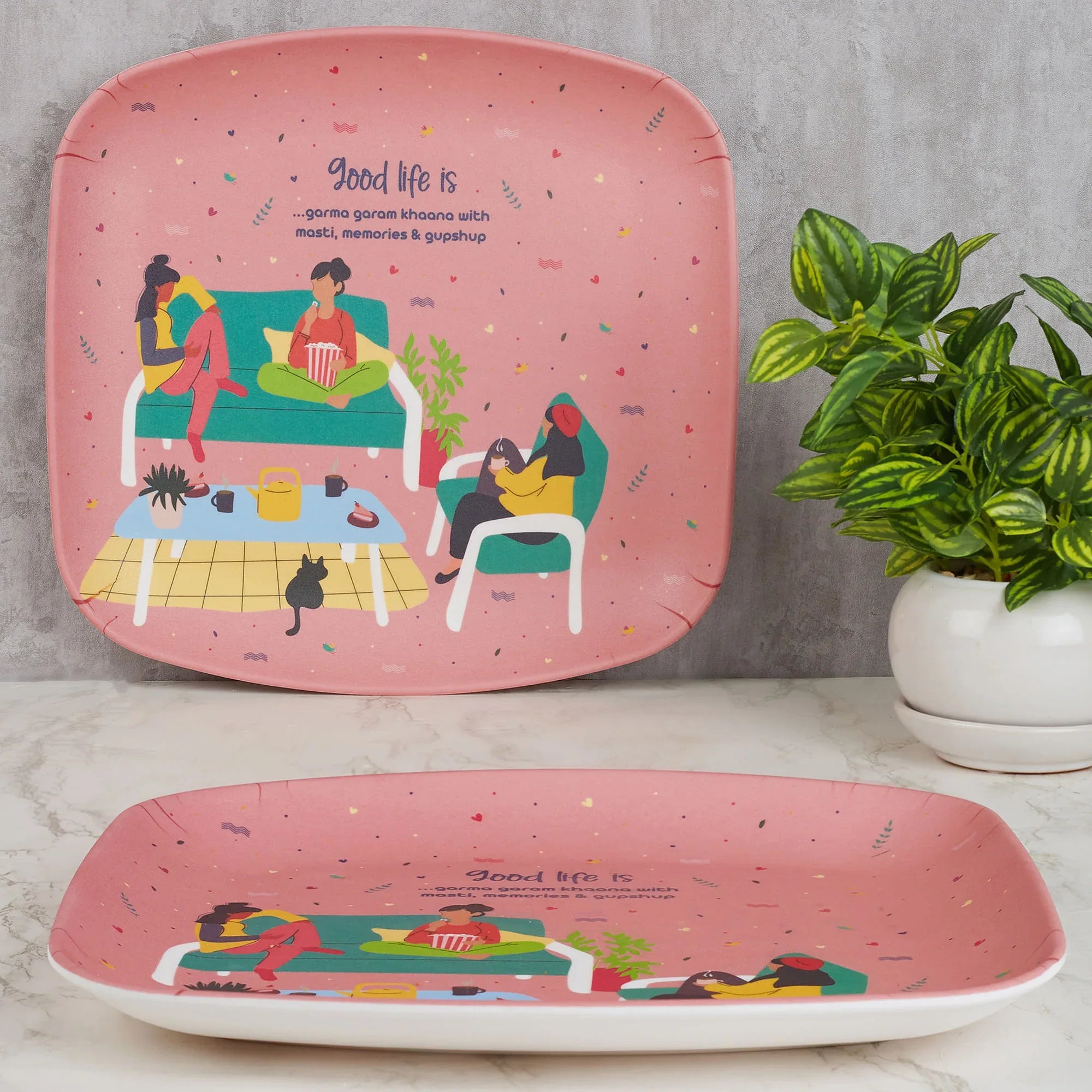 Good Life Melamine Square Dinner Plate Set of 2 in Multi Colour - HomeTown