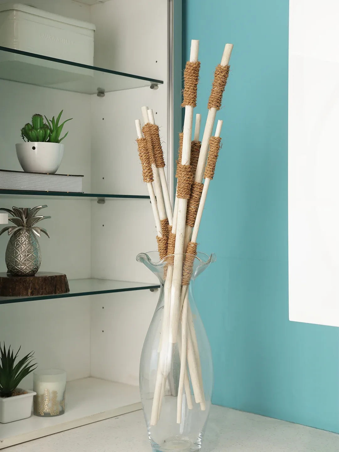 Wicker Dry Jutestick With Rope Bunch in White Colour - HomeTown