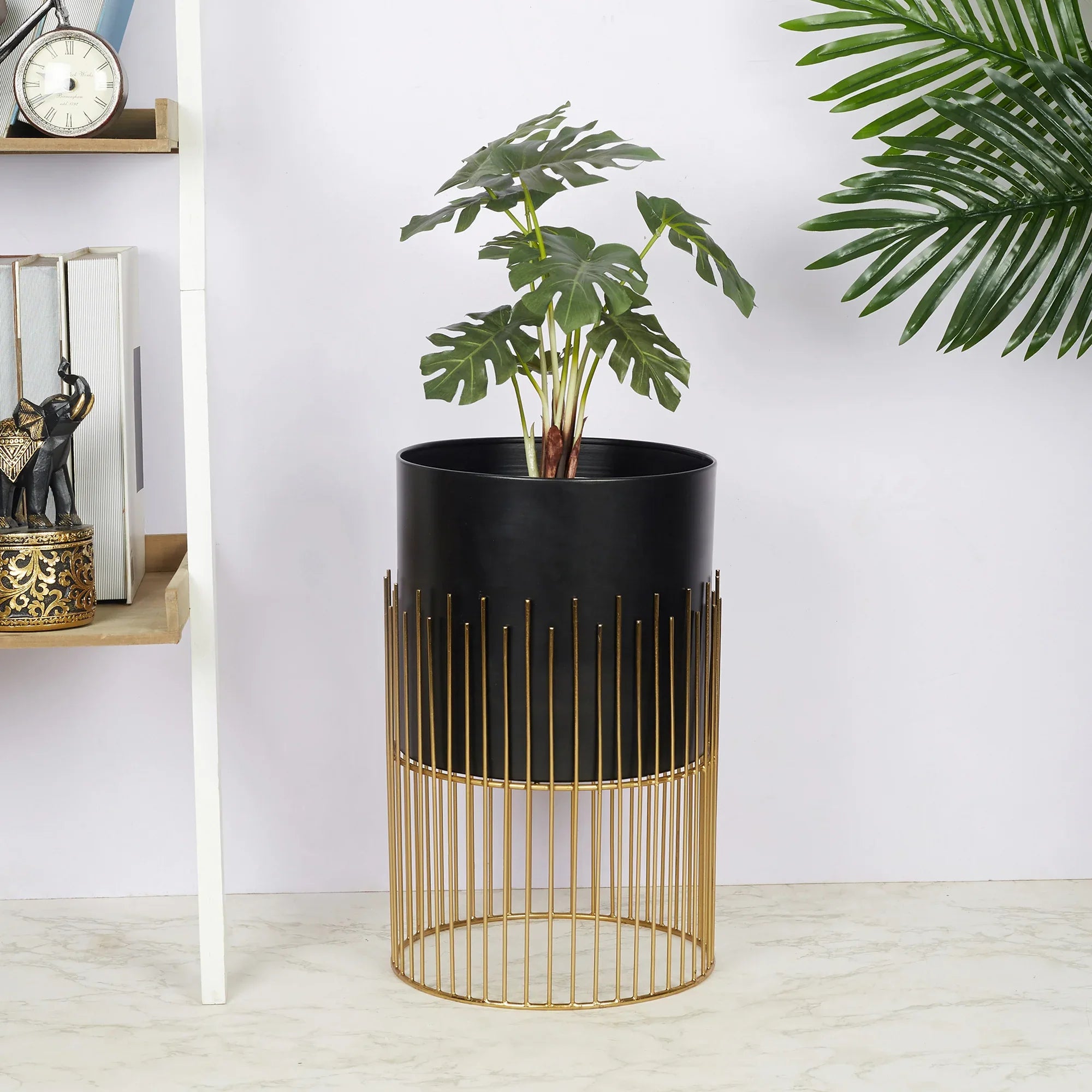 Artiskylar Metal Matt Finish Planter 41 Cm in Black and Gold Colour - HomeTown