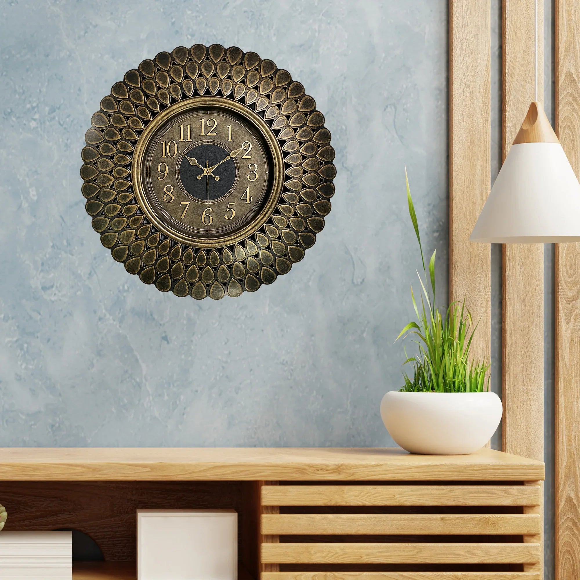 Aristo Classic Wall Clock with Antique Finish, Diameter 60cm in Gold Colour - HomeTown