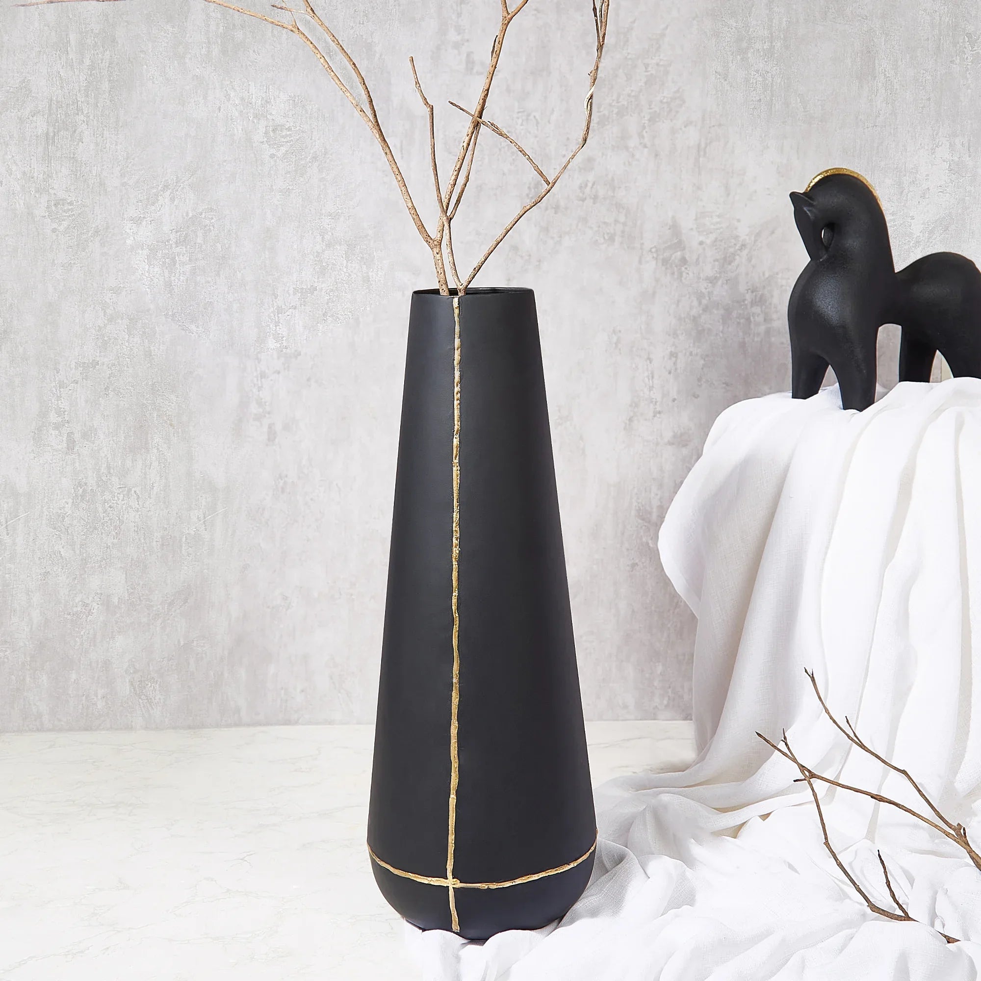 Mezzo Metal Vases 58 cm in Black Colour - HomeTown