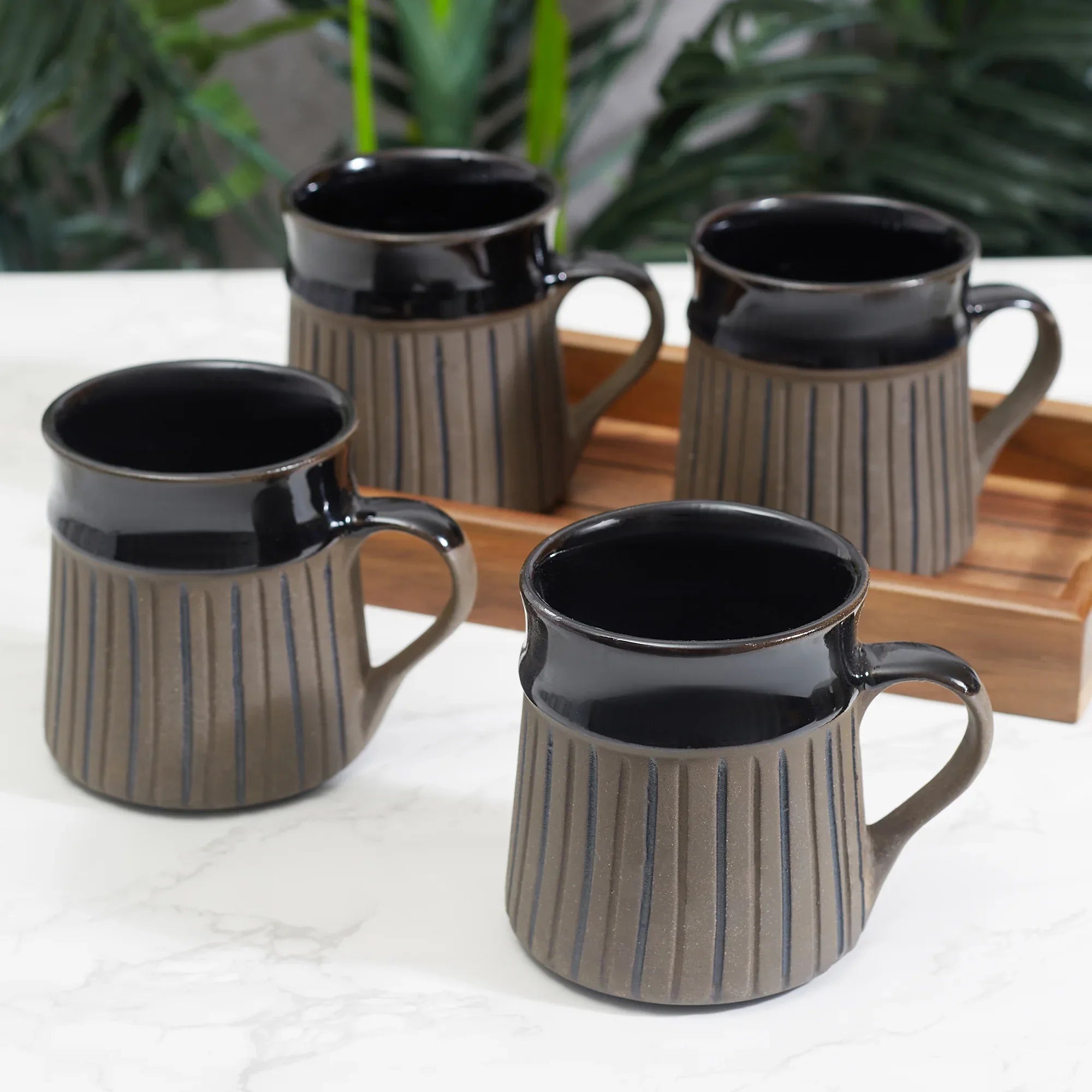 Fiesta Studio Pottery Ligne Coffee Mug 300 ML Set of 4 in Brown Colour - HomeTown