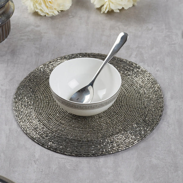 Nora  Handmade Beaded Trivet Dia 22 Cm in Silver Colour dimensions