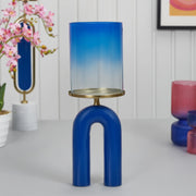 Athena Aluminium and Glass Rainbow Candle Holder 15x41 Cm in Navy Blue Colour - HomeTown