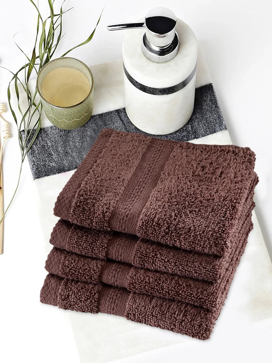 Paradiso Cotton Set Of 4 Face Towel 30X30 Cm 500 Gsm in Chocolate Colour - HomeTown