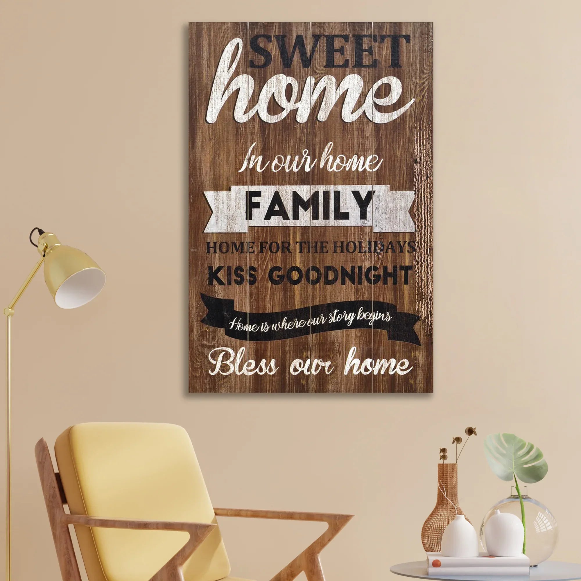 Ilona Typographical Print On Wooden Plank 40x60 Cm in Brown Colour - HomeTown