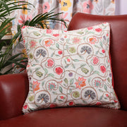 Indian Botanical Cotton Cushion Cover 45x45 cm in Multi Pink Colour - HomeTown