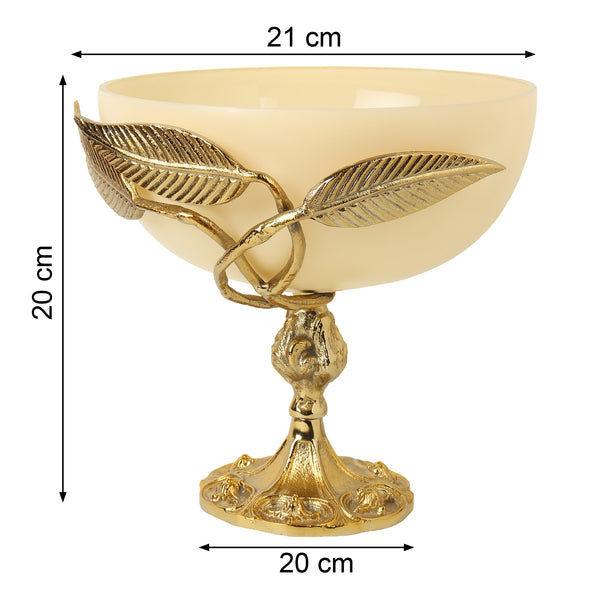 De Massion Verdant Elegance Glass Bowl in Cream and Gold dimensions