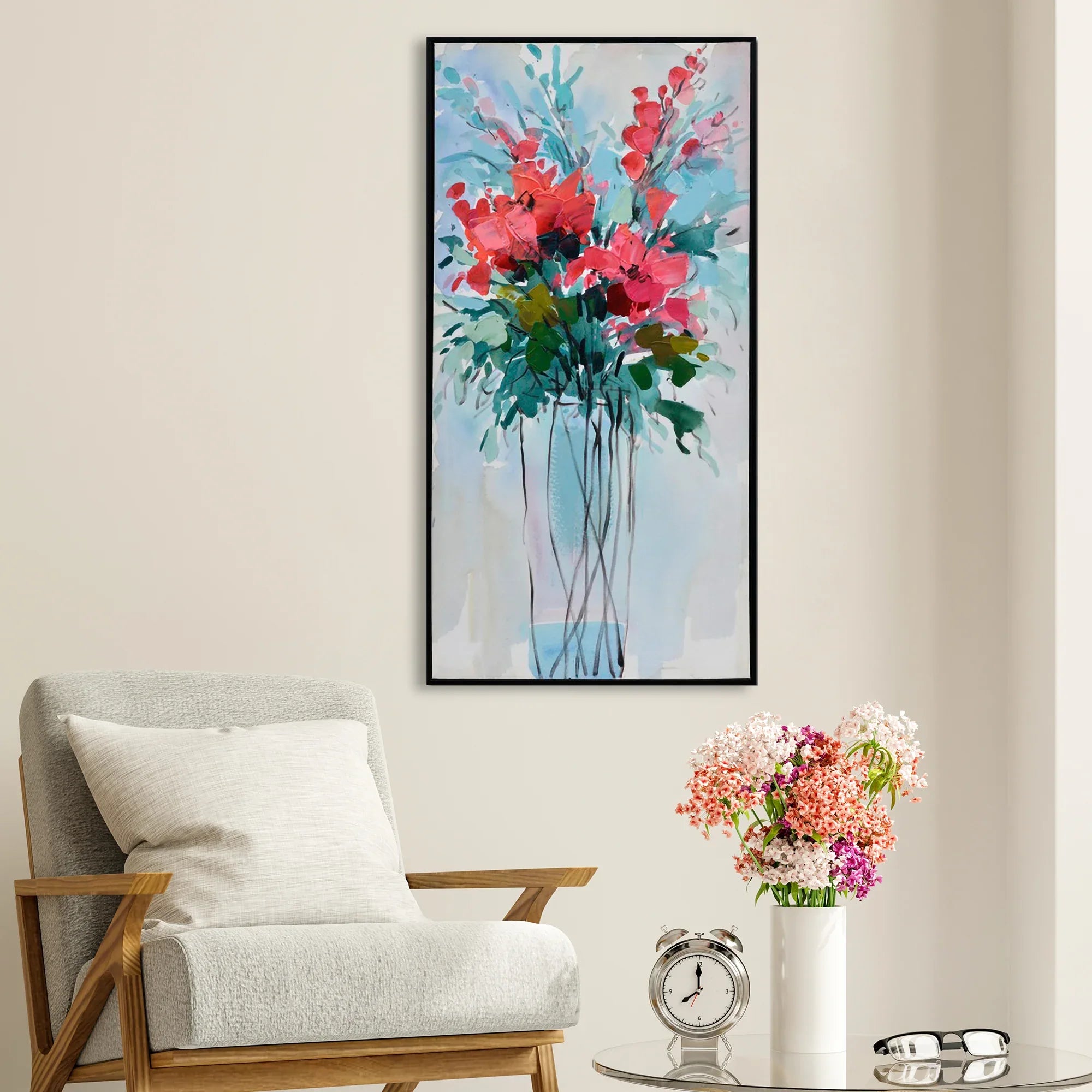 Ilona Floral Handmade Canvas Painting 40x80 Cm in Multi Colour - HomeTown