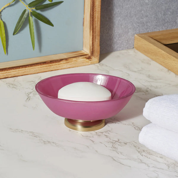 Emilia Glass Frosted Colored Soap Dish in Plum Colour dimensions