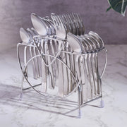 Utsav Stainless Steel Classic Cutlery Set of 24 Pieces With Stand in Silver Colour - HomeTown