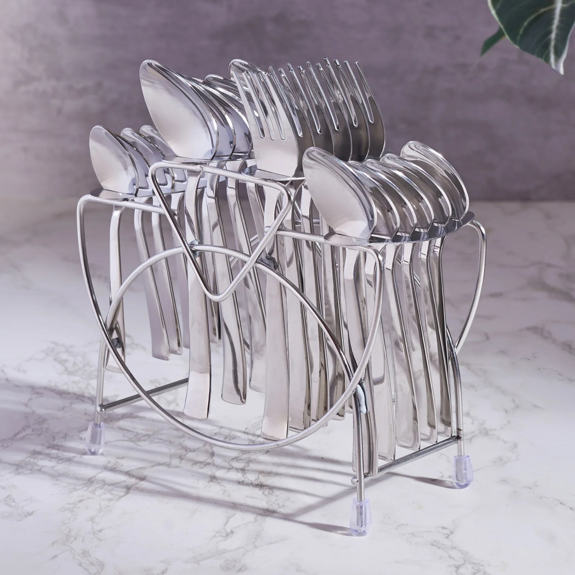 Utsav Stainless Steel Classic Cutlery Set of 24 Pieces With Stand in Silver  Colour