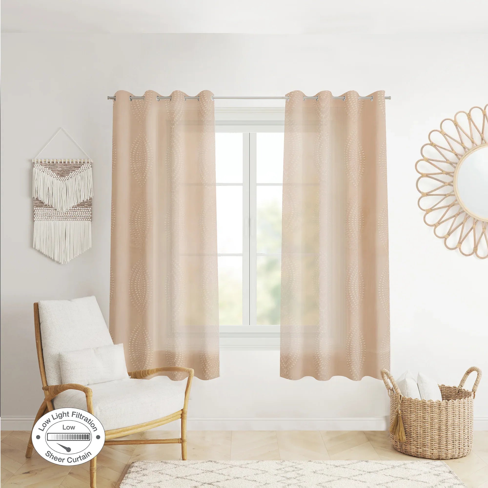 Amour Set Of 2 Embroidered Double Layered Window Sheer Curtains 5 Feet in Gold Colour - HomeTown