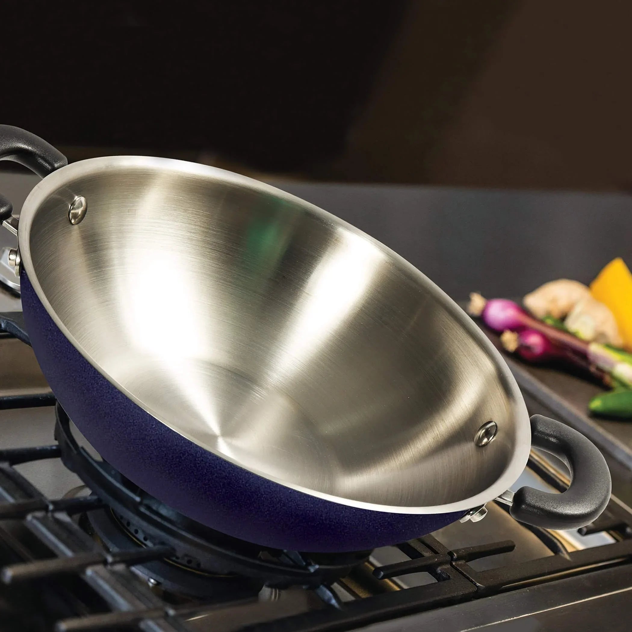 Centennial Stainless steel Induction Suitable Kadai 22Cm 2.5Ltr in Blue Colour - HomeTown