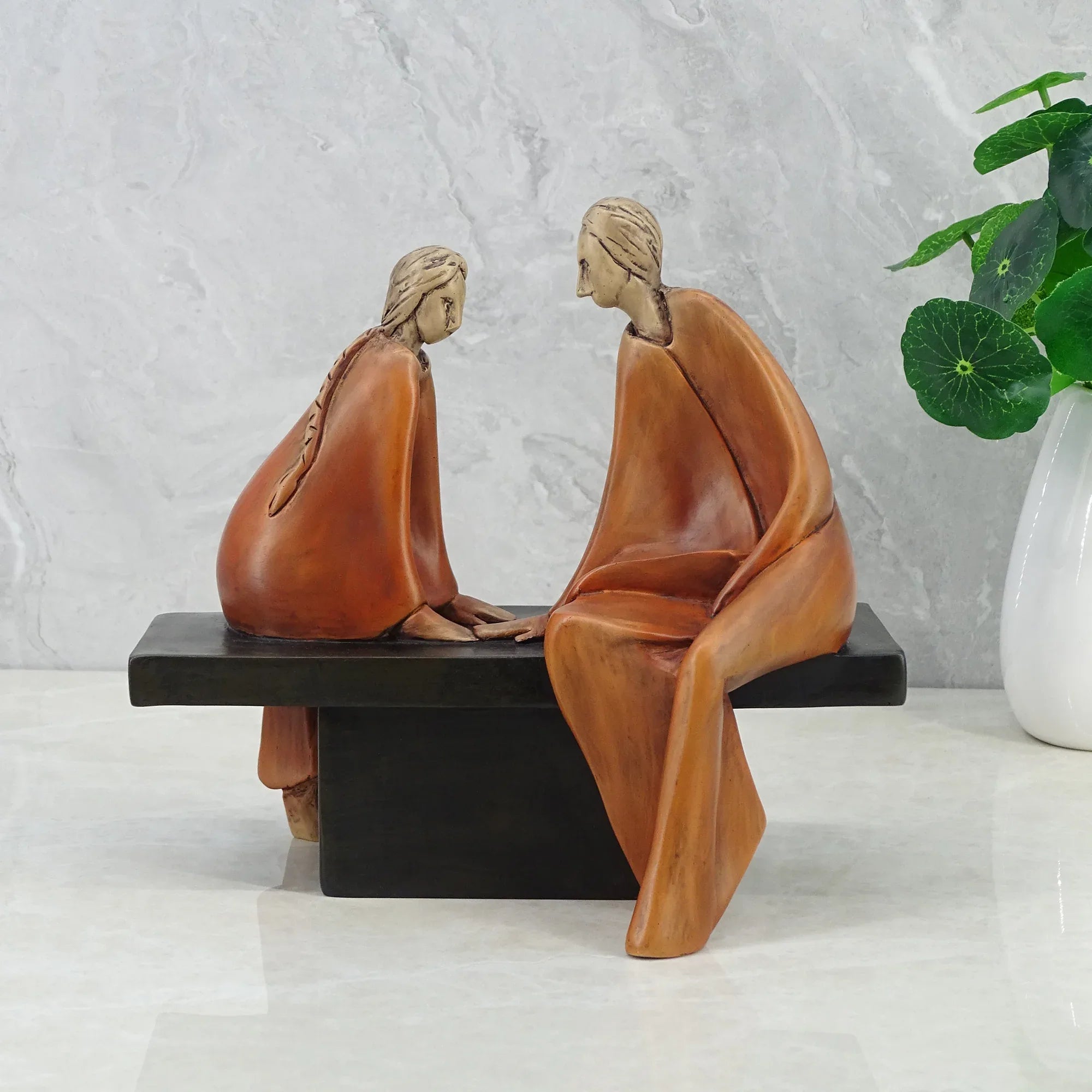 Alpine Polyresin Couple Sitting On Bench 18 Cm in Brown Colour - HomeTown