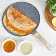 MasterCook+ 100% Virgin Aluminium Die-Cast Dosa Pan/Tawa 28 cm in Black & Wood Colour - HomeTown