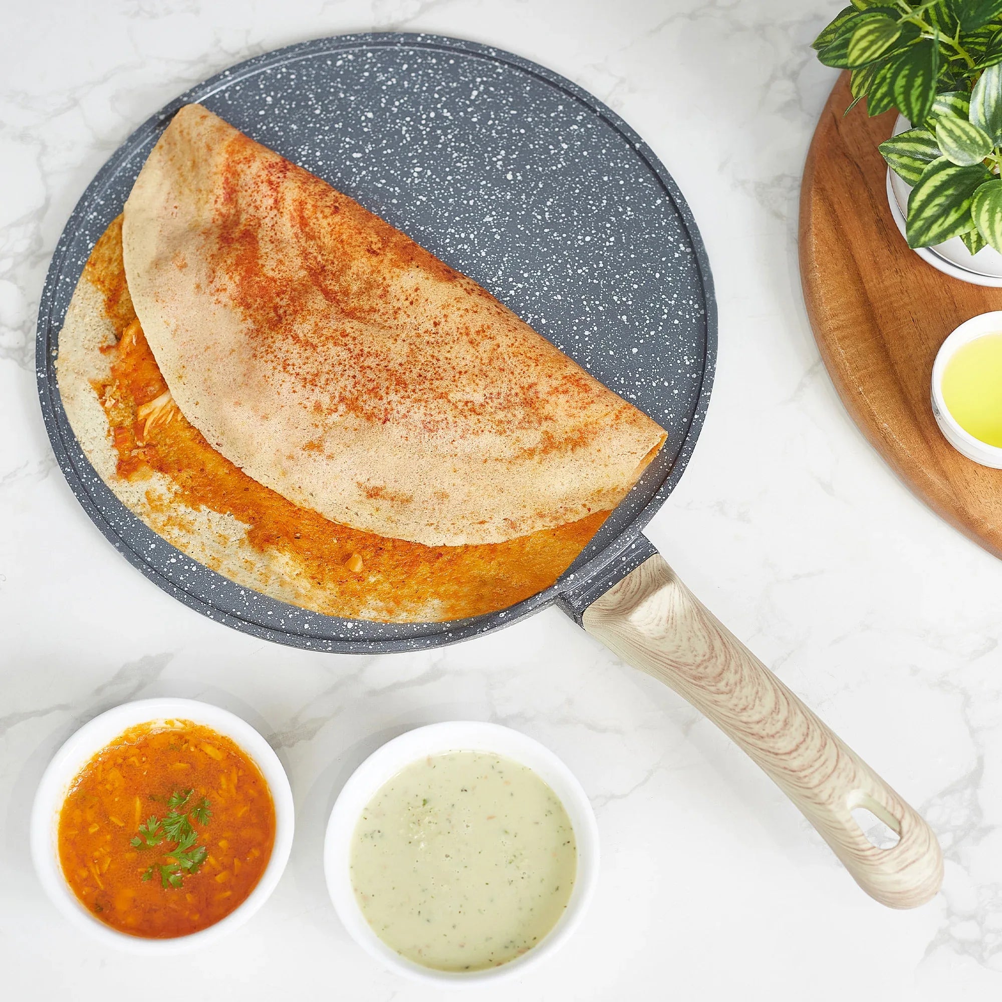 MasterCook+ 100% Virgin Aluminium Die-Cast Dosa Pan/Tawa 28 cm in Black & Wood Colour - HomeTown