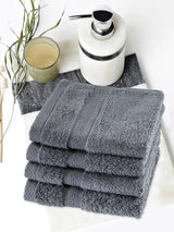 Paradiso Cotton Set Of 4 Face Towel in Grey Colour