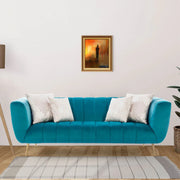 Catalina Velvet Three Seater Sofa in Teal Colour - HomeTown