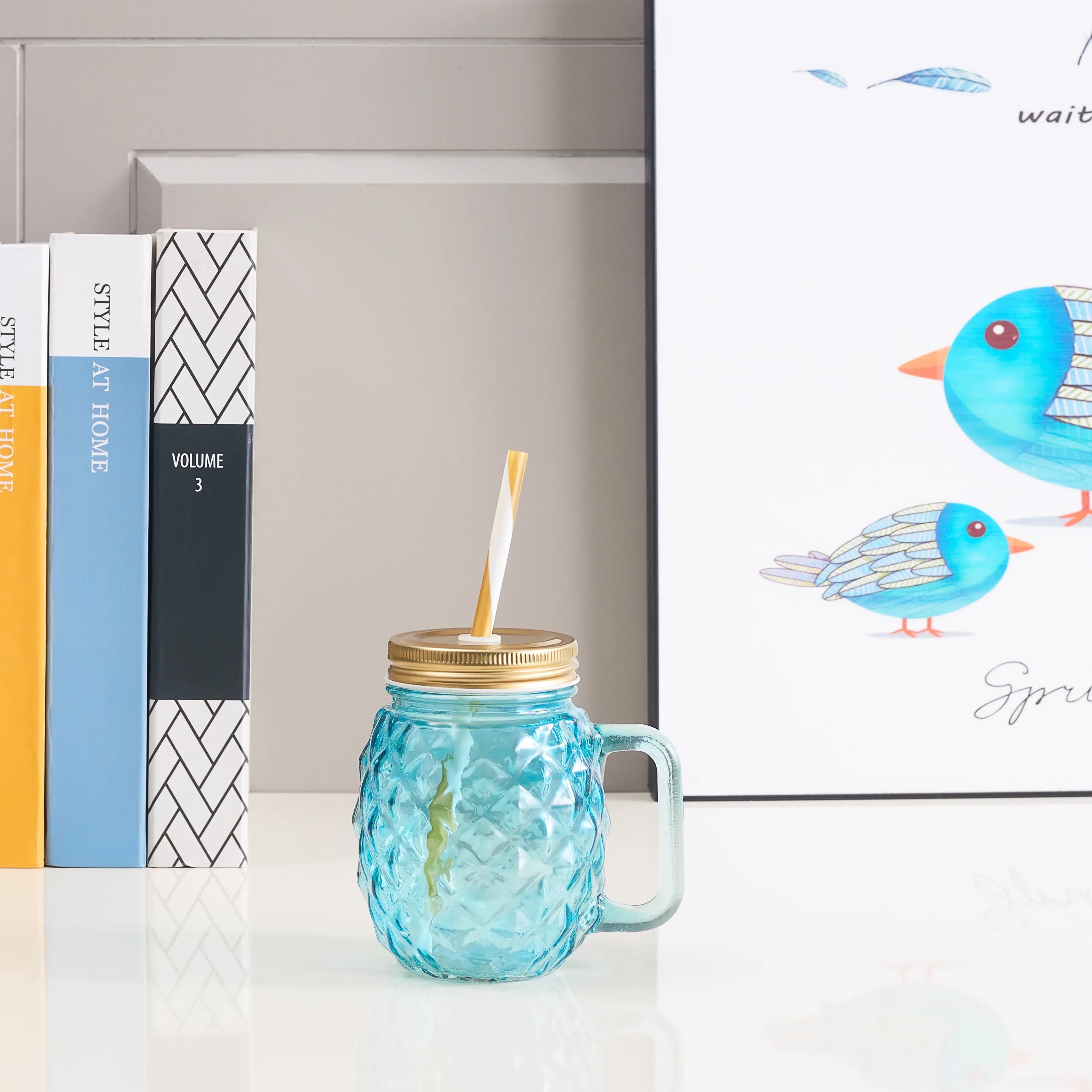 Bahamas Glass Pineapple Jar 400 ml in Teal Colour - HomeTown