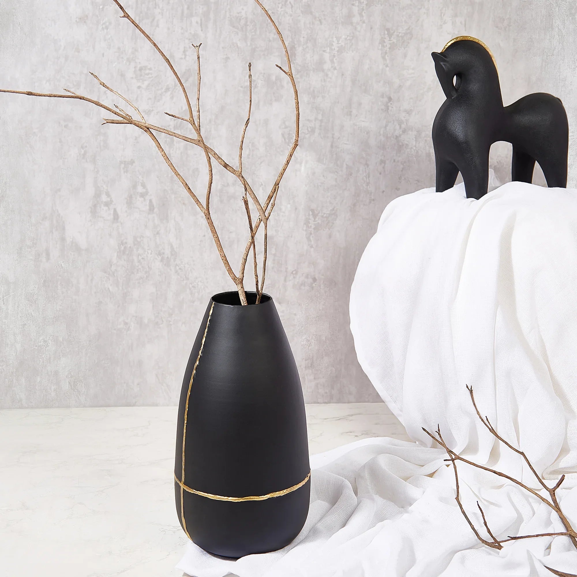 Mezzo Metal Vases 35 cm in Black Colour - HomeTown