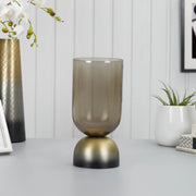 Zeus Iron and Glass Ombre Chimney Hurricane 17x35 Cm in Antique Gold & Black Colour - HomeTown