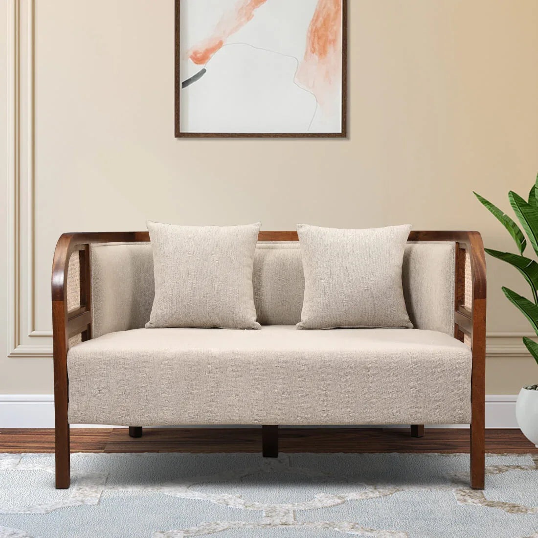 Siam Solidwood Two Seater Sofa in Beige Colour - HomeTown