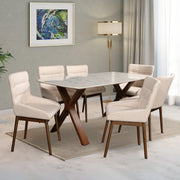 Sanddune Marble Top Six Seater Dining Set in Walnut Colour - HomeTown