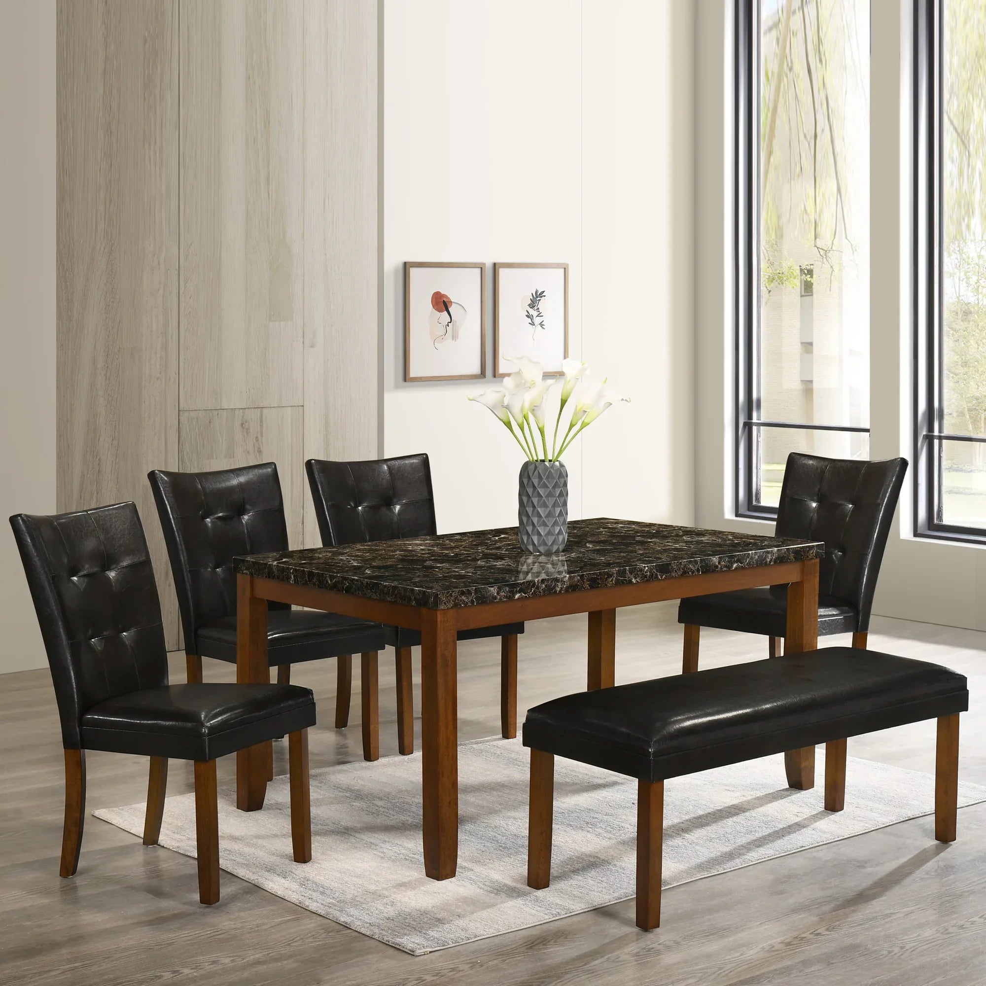 Eden Marble Finish Top 6 Seater Dining Set in Brown Colour - HomeTown