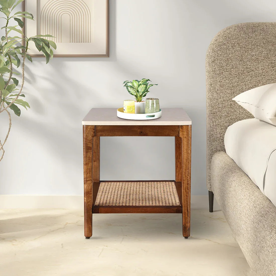 Siam Acacia Wood Side Table in Beige Colour - HomeTown