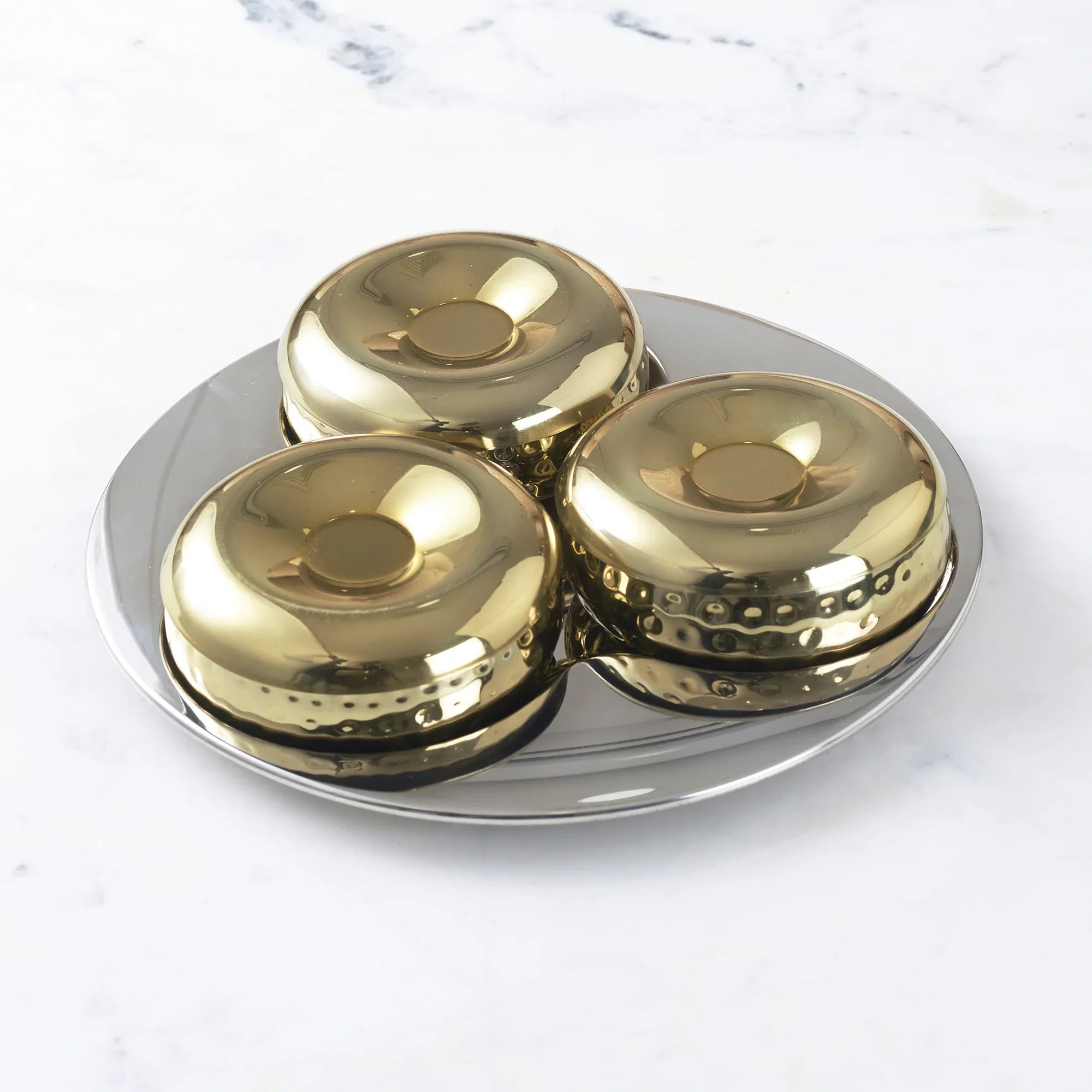 Sapphire Steel with Gold Finish Snack Bowl Set of 7 in Gold Colour - HomeTown