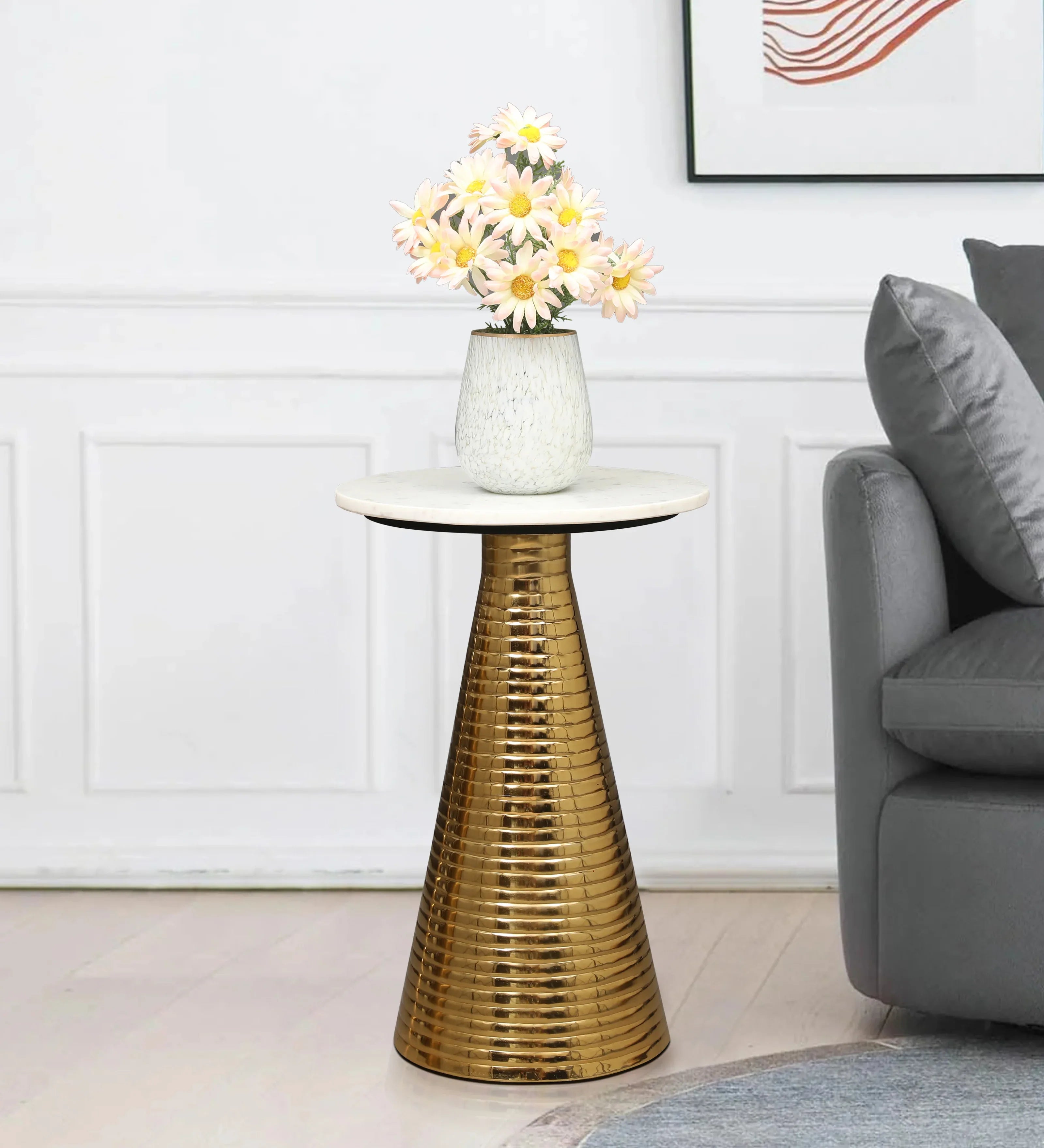 Athens Metal Side Table in Gold & White Colour - HomeTown
