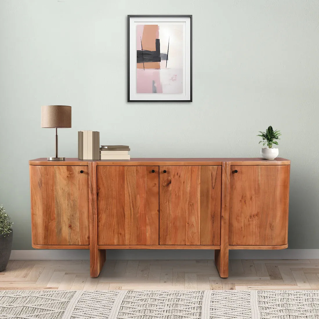 Haruki Acacia Wood Four Door Sideboard in Teak Colour - HomeTown