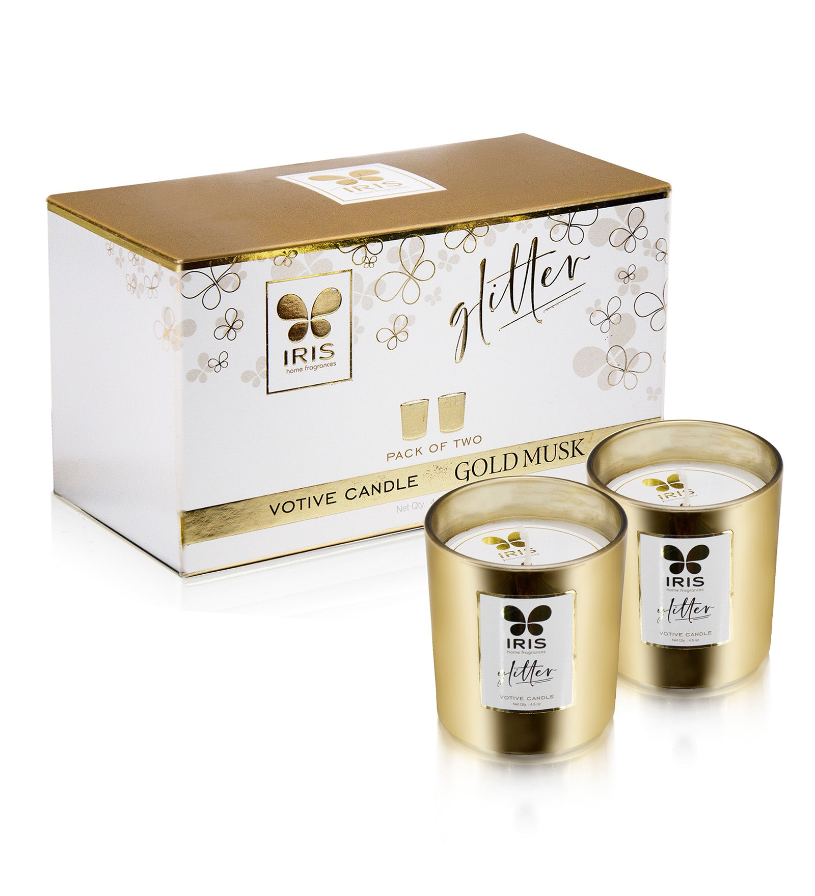 IRIS GLASS VOTIVE GOLD MUSK