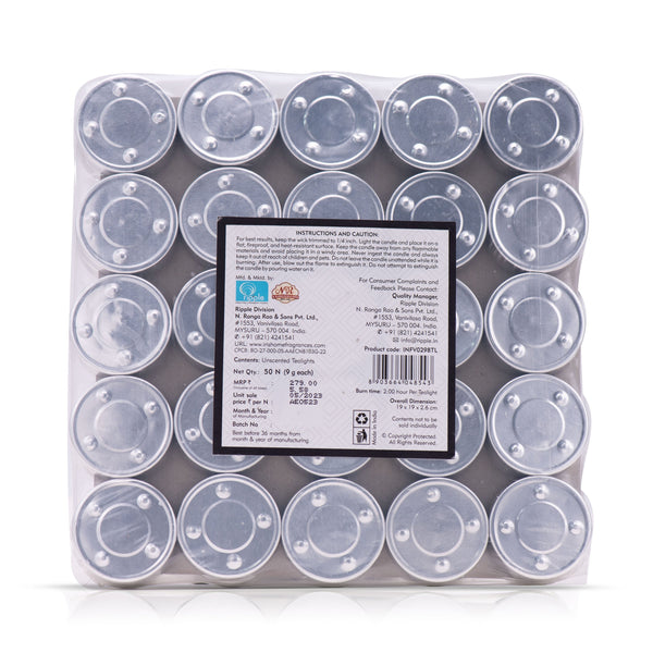 50 Pack 10gm Tealight Candles - Bulk Home Decor & Festive Candles dimensions