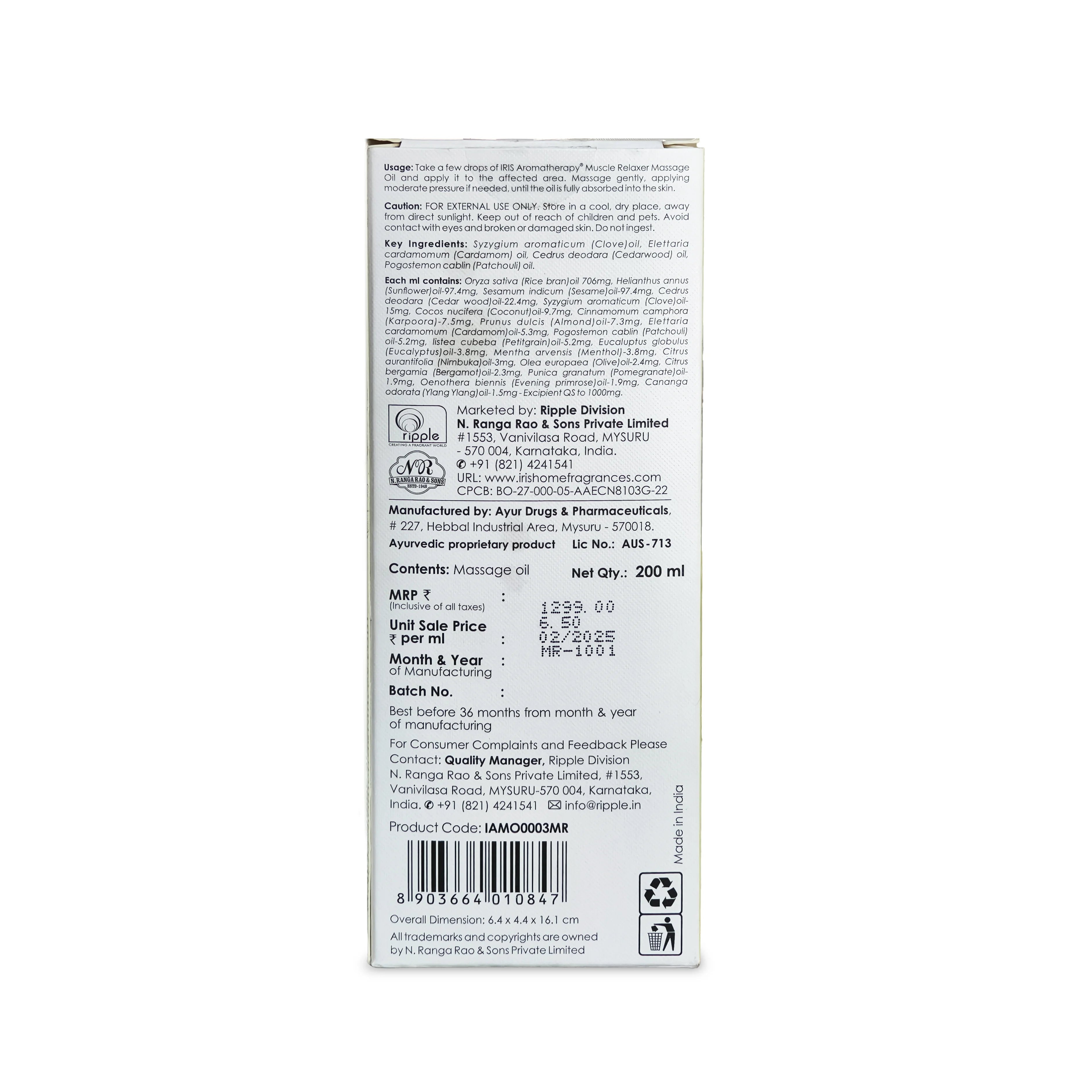 IRIS Muscle Relaxant Massage Oil