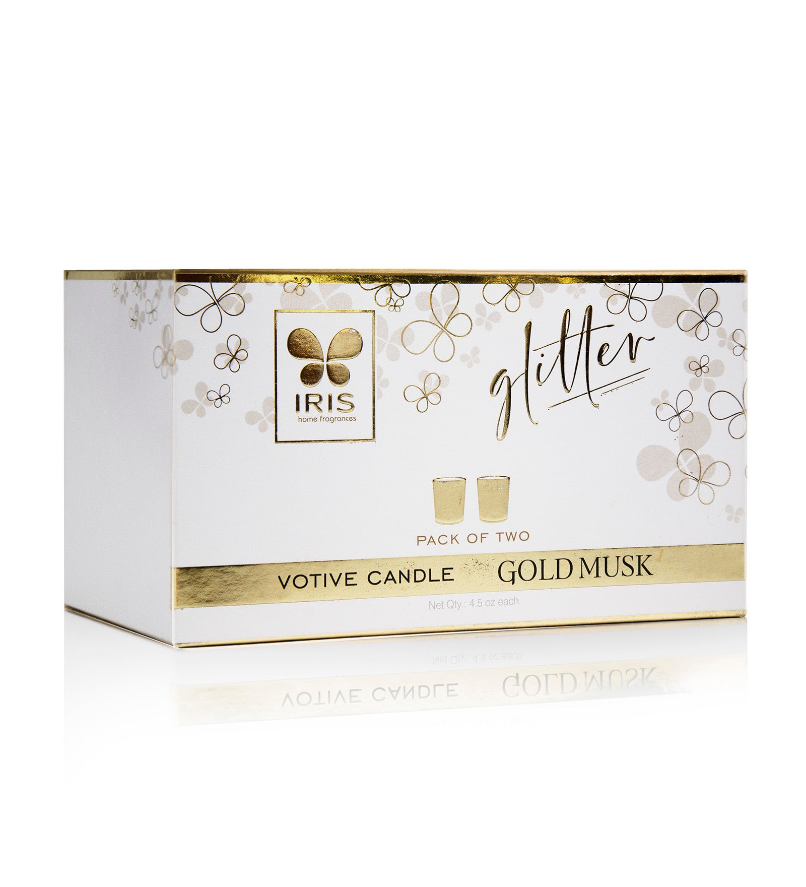 IRIS GLASS VOTIVE GOLD MUSK