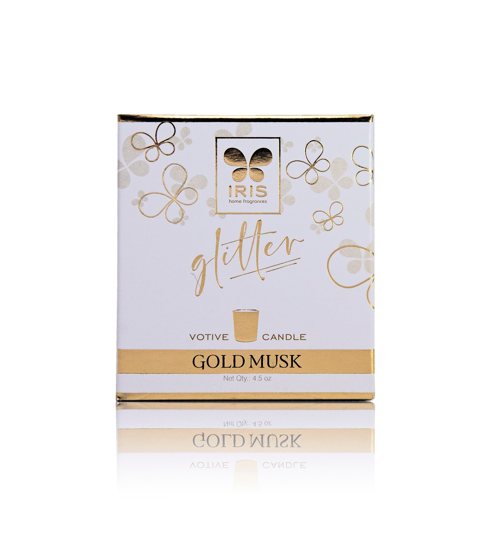 IRIS GLASS VOTIVE GOLD MUSK