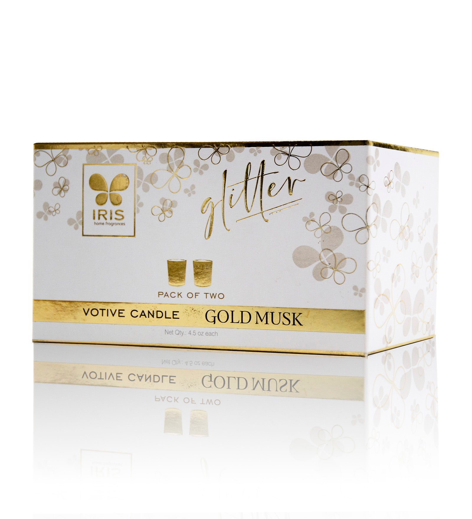 IRIS GLASS VOTIVE GOLD MUSK