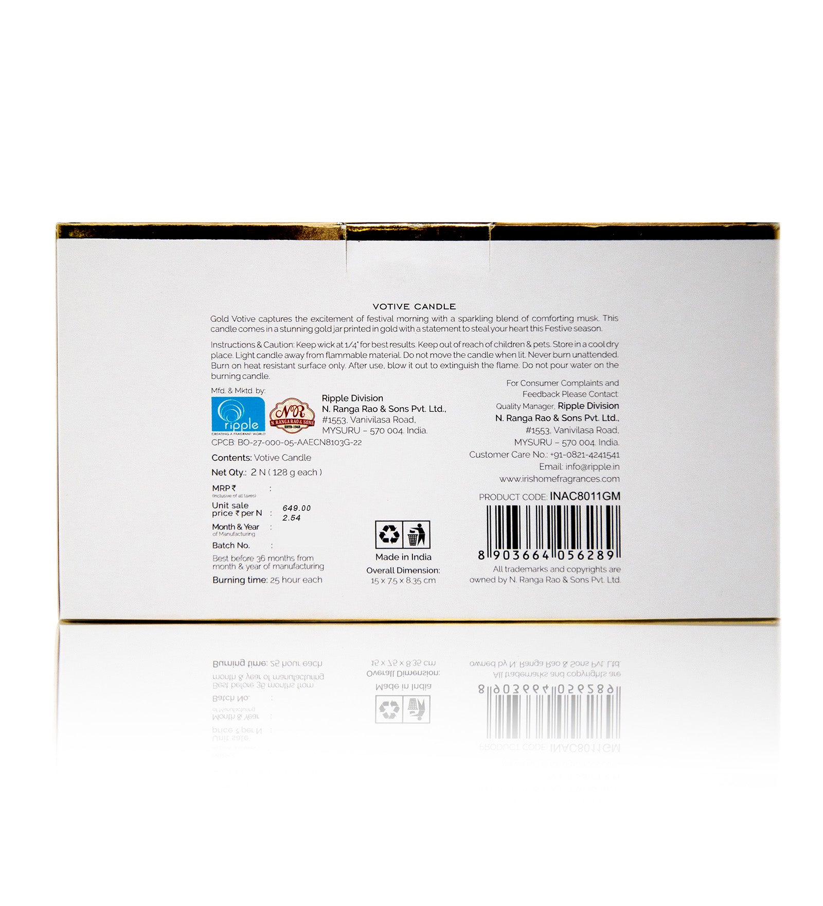 IRIS GLASS VOTIVE GOLD MUSK