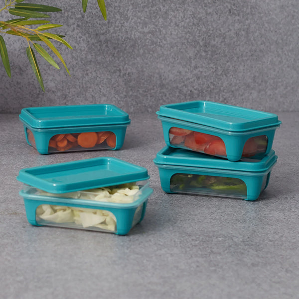 Kitchen Mate  Food Storage Rectangular Container 200 Ml With Freezer & Microwave Safe & Bpa Free Set Of 6 in Teal Colour dimensions