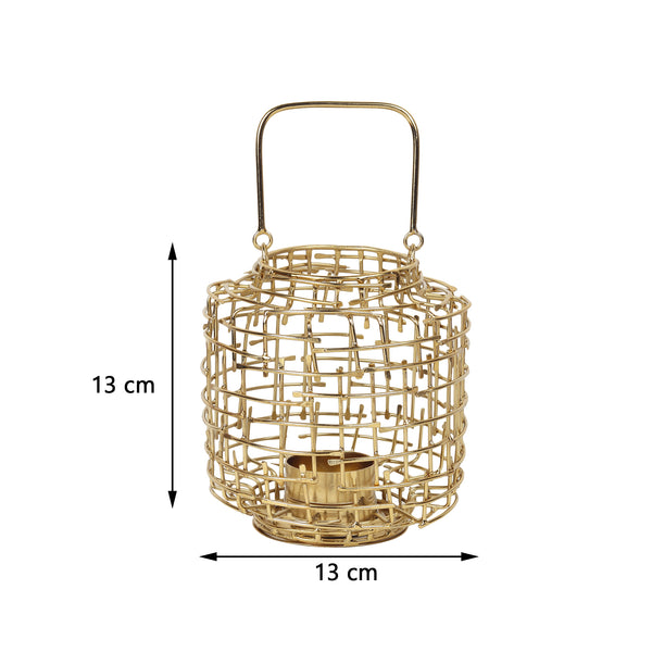 De Massion Basketweave Gold Tea Light Holder dimensions